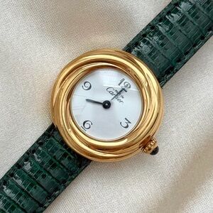 AUTHENTIC RARE VINTAGE CARTIER TRINITY WATCH - GREEN LEATHER STRAP - WITH BOX